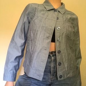 Vintage blue floral embroidered cotton jacket